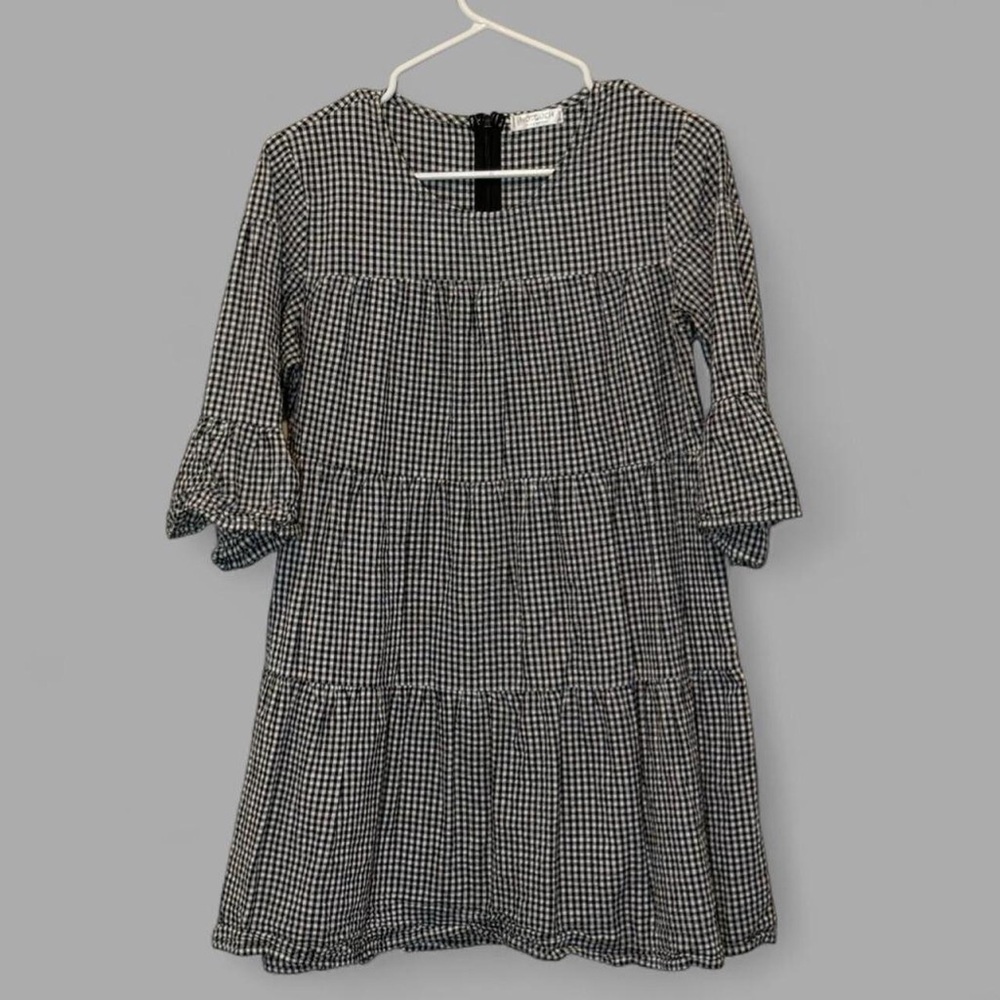 Black and White Gingham Tiered Babydoll Mini Dress Medium